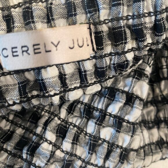 Sincerely Jules Womens Mini Skirt Black White Checkered Tiered Elastic Smocked M - Picture 4 of 9